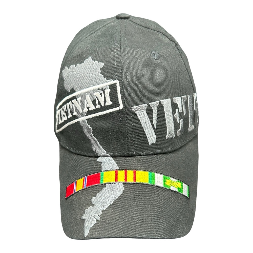 Eagle Crest Vietnam Veteran Hat Mens Gray Embroidered Map Ribbon Cap 6048